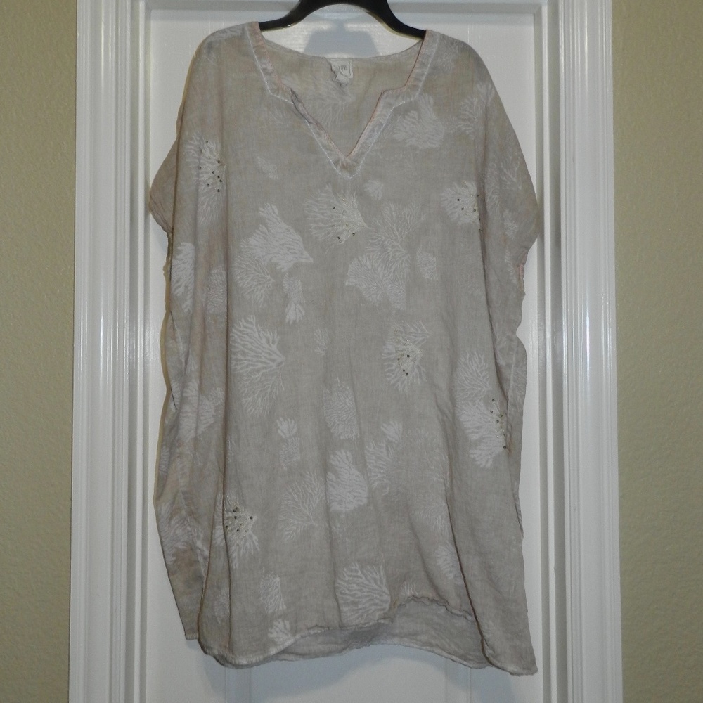 Tropical Print Coverup Beige Beaded Sand & Spirit
